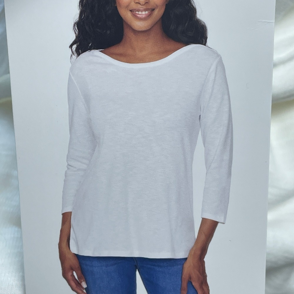 Kirkland Signature Women's XL Boatneck Slub Tee White Cotton a2014